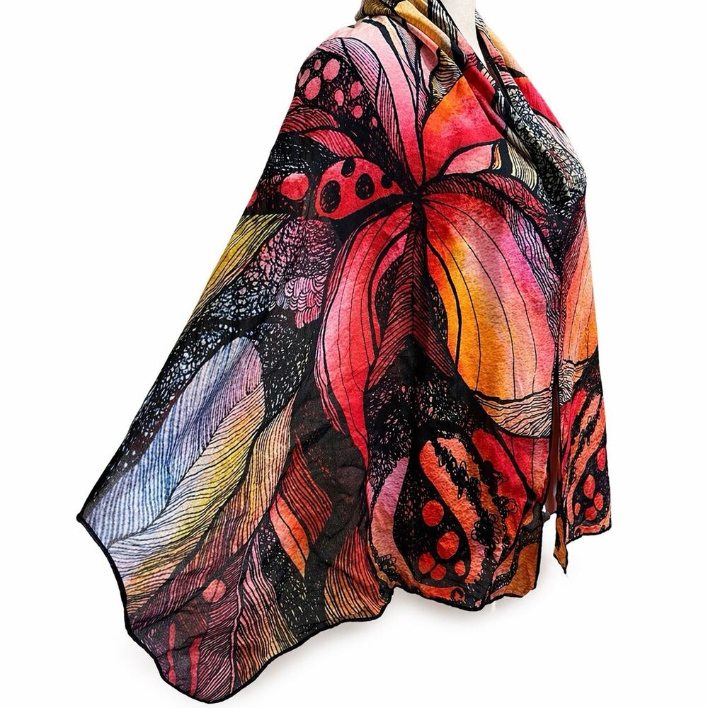 Cocoon House Wearable Art Vibrant Floral Print 100% Silk Scarf